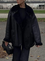 Collared Neck Long Sleeve Plush Jacket - Trendsi - Flyclothing LLC