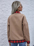 Plaid Trim Long Sleeve Jacket - Trendsi