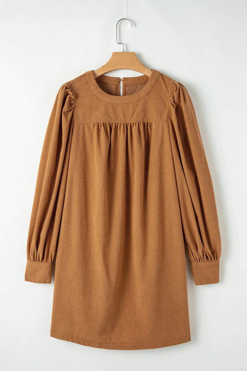 Ruched Round Neck Long Sleeve Dress - Trendsi - Flyclothing LLC