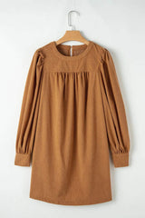 Ruched Round Neck Long Sleeve Dress - Trendsi - Flyclothing LLC