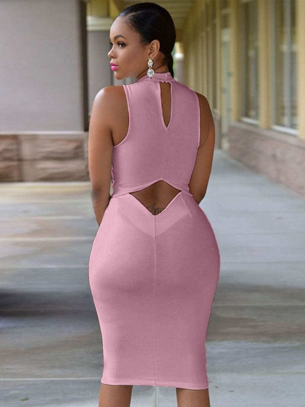 Cutout Mock Neck Sleeveless Dress - Trendsi - Flyclothing LLC