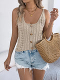 Cable-Knit Button Down V-Neck Sweater Vest - Trendsi