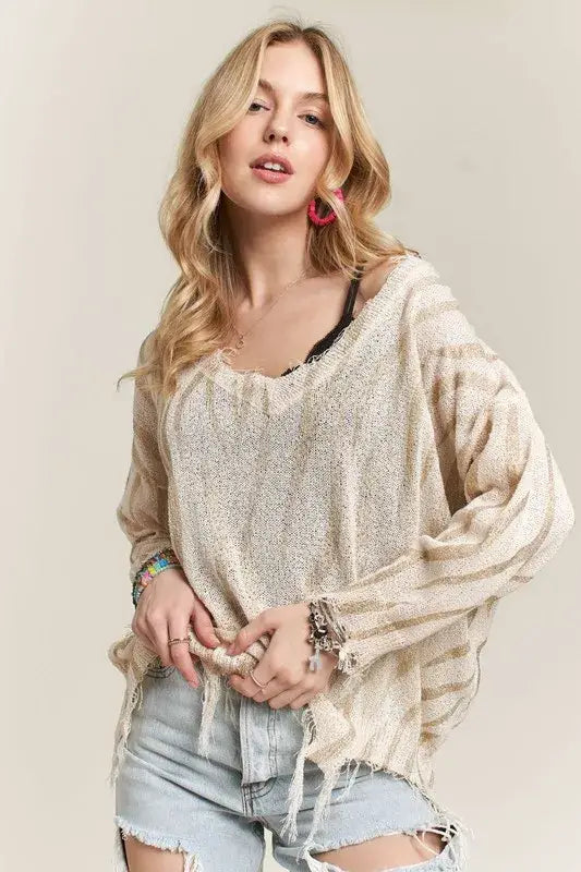 ADORA Frayed Zebra Knit Top - Trendsi - Flyclothing LLC
