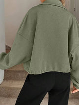 Textured Zip-Up Drawstring Hem Jacket - Trendsi - Flyclothing LLC
