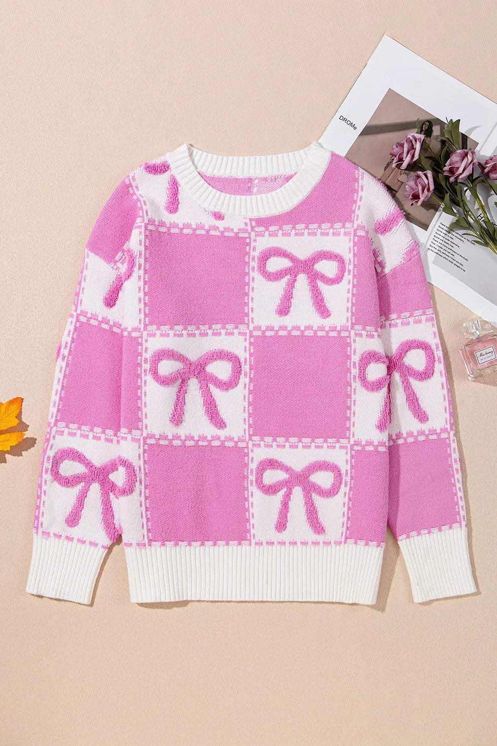Bow Round Neck Long Sleeve Sweater - Trendsi - Flyclothing LLC