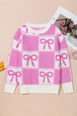 Bow Round Neck Long Sleeve Sweater - Trendsi - Flyclothing LLC