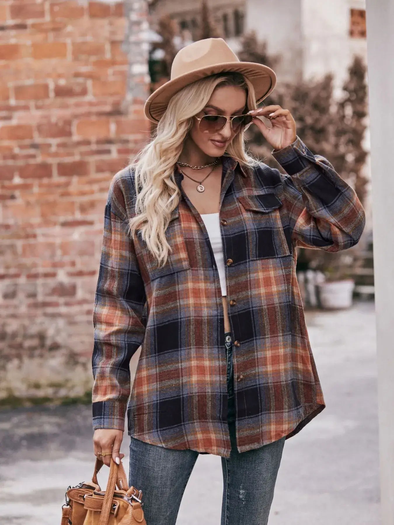 Plaid Button-Down Long Sleeve Shirt - Trendsi - Flyclothing LLC