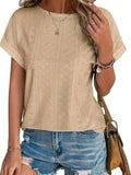 Eyelet Round Neck Short Sleeve T-Shirt - Trendsi - Flyclothing LLC