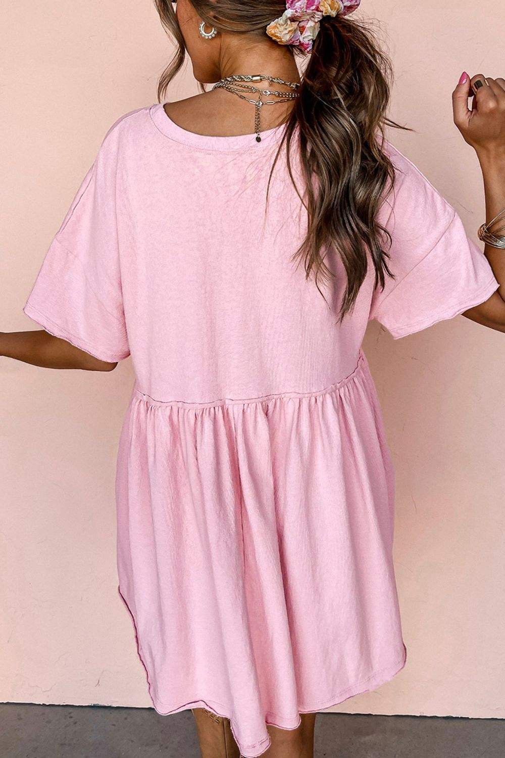 Round Neck Half Sleeve Mini Dress - Trendsi - Flyclothing LLC