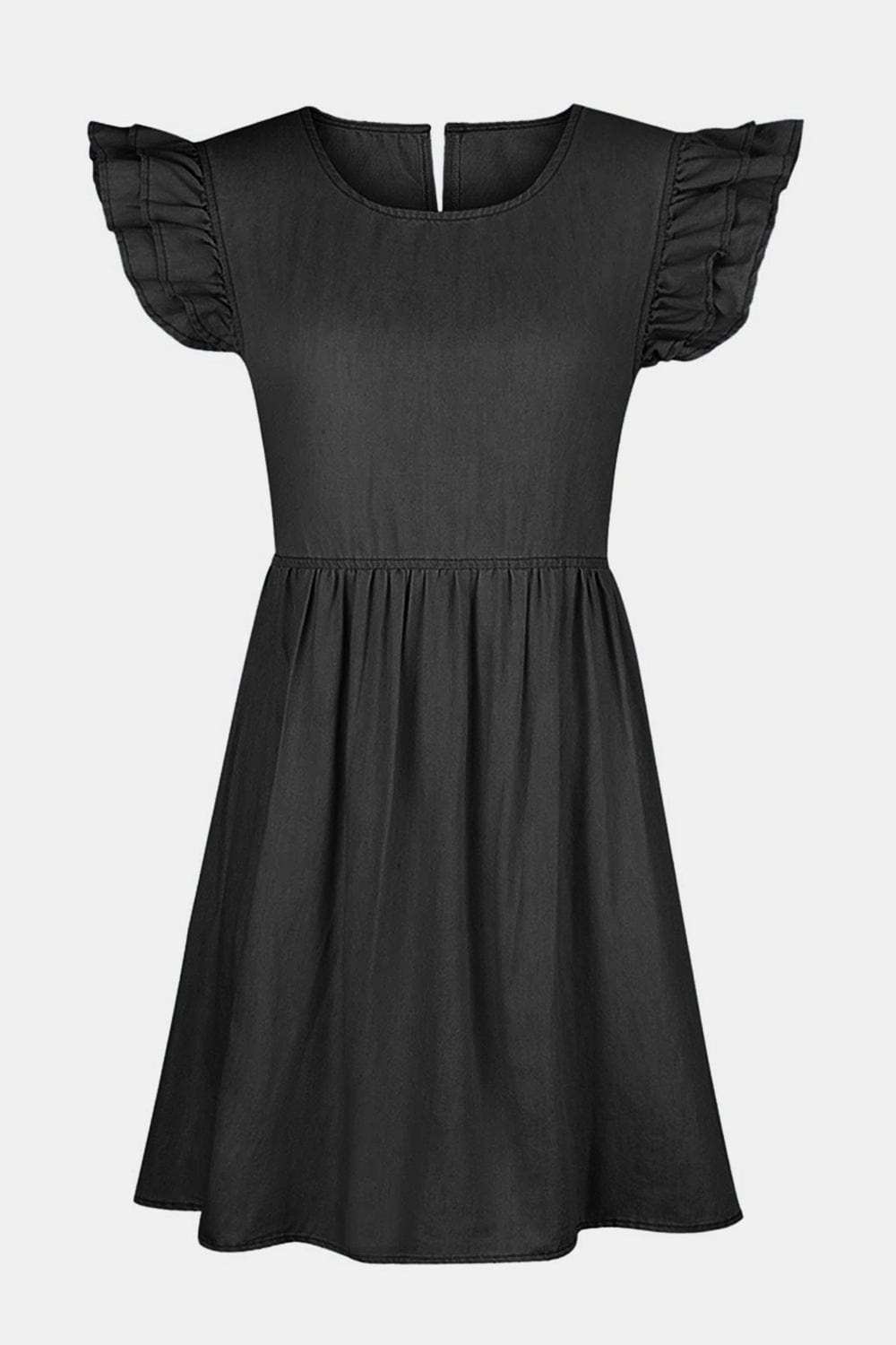 Full Size Ruffled Round Neck Cap Sleeve Denim Dress - Trendsi - Flyclothing LLC