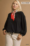 Umgee Full Size Linen Long Sleeve Top with Drawstring Plus Size - Trendsi - Flyclothing LLC