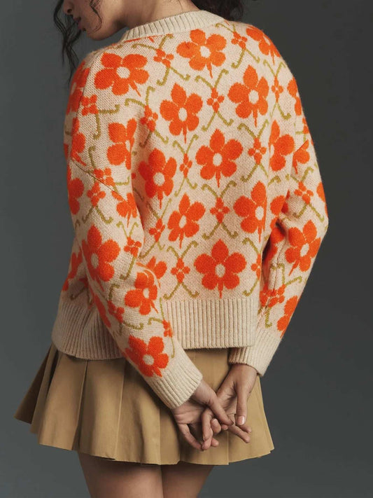Flower Button Up Long Sleeve Cardigan - Trendsi - Flyclothing LLC