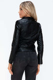 Snobbish Faux Leather Zip Up Drawstring Hooded Jacket - Trendsi - Flyclothing LLC