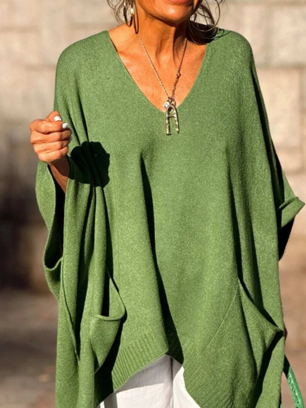 Ribbed Hem V-Neck Sweater - Trendsi - Flyclothing LLC