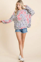 BiBi Tie Dye Print Terry Pull Over - Trendsi - Flyclothing LLC