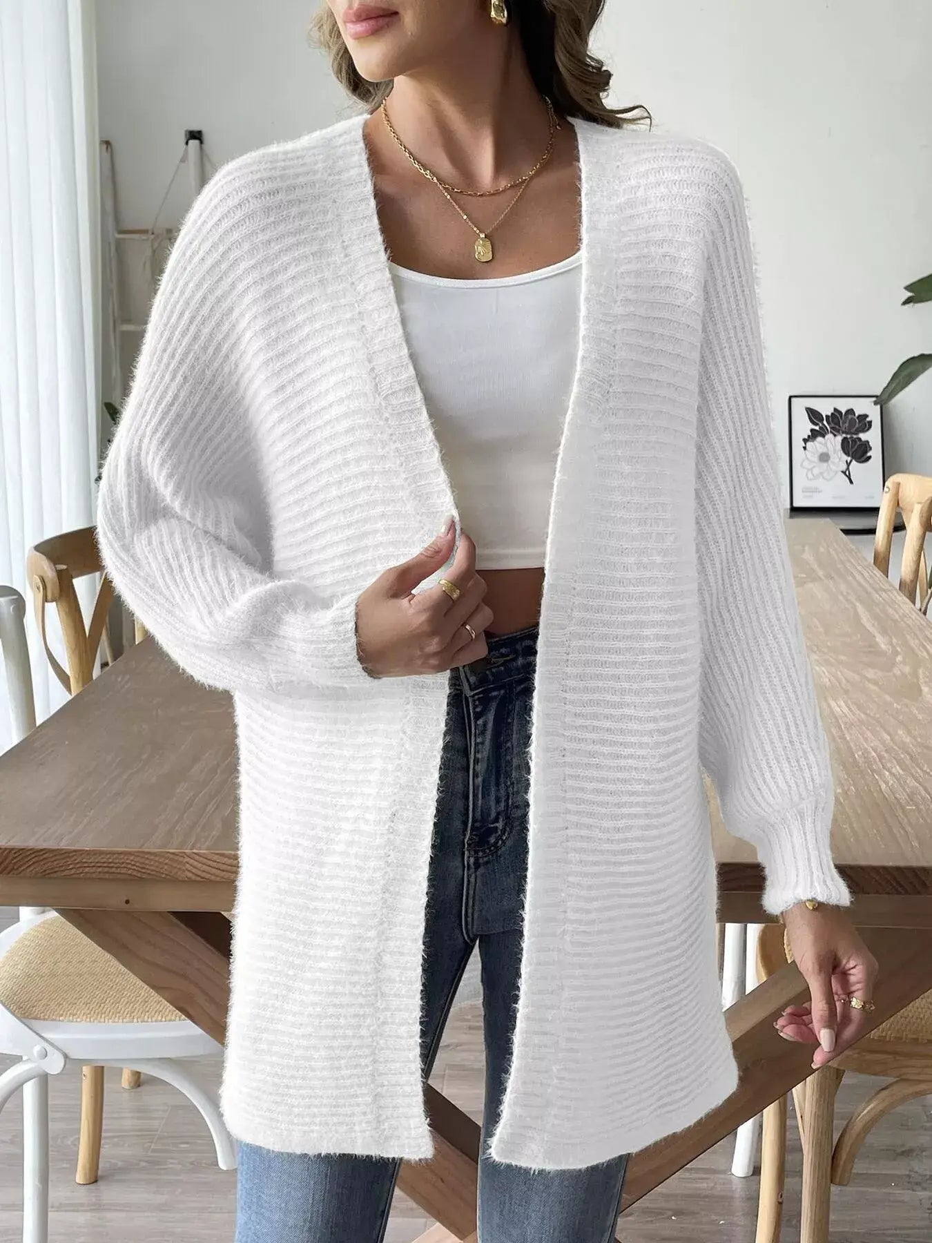 Open Front Drop Shoulder Cardigan - Trendsi - Flyclothing LLC