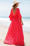 Drawstring Printed V-Neck Maxi Dress - Trendsi