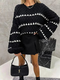 Contrast Round Neck Long Sleeve Sweater - Trendsi