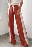 Drawstring Contrast Wide Leg Pants - Trendsi