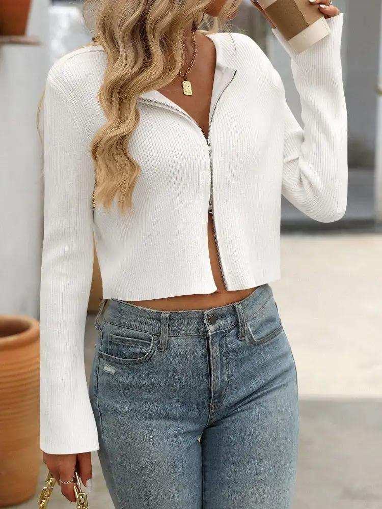 Zip Up Long Sleeve Cardigan - Trendsi - Flyclothing LLC