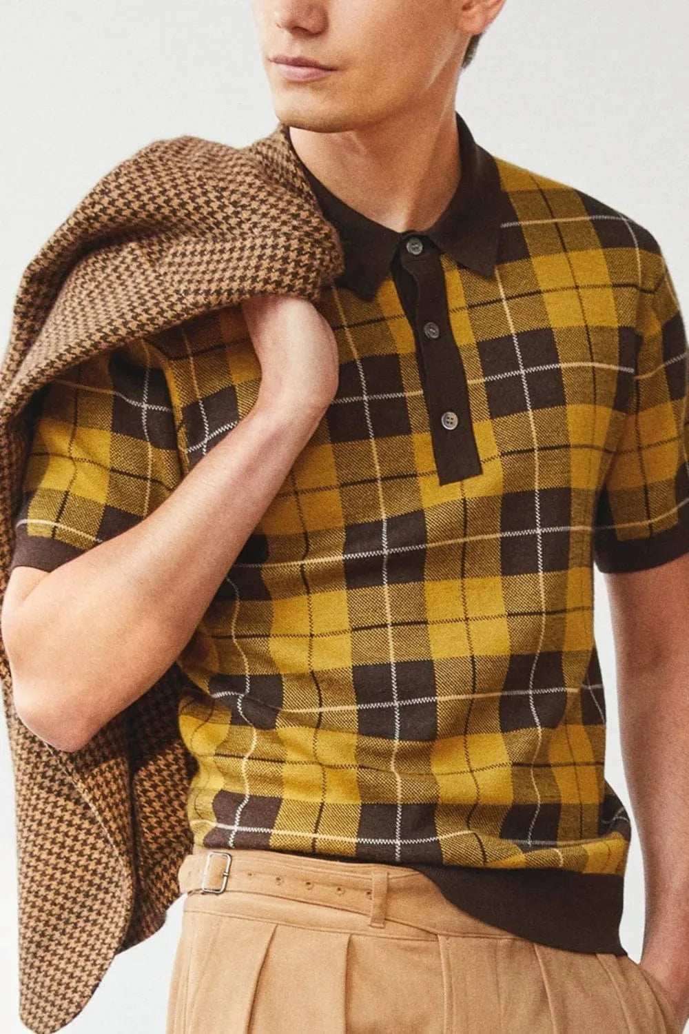 Men's Plus Size Plaid Short Sleeve Polo - Trendsi - Flyclothing LLC