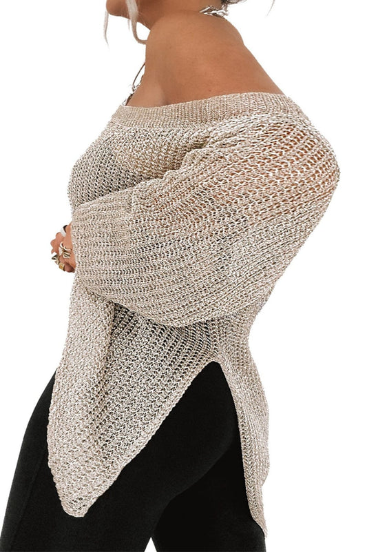 Side Slit Long Sleeve Knit Cover Up - Trendsi