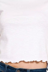 Zenana Cotton Modal Slub Lettuce Trimmed Cropped T-Shirt - Trendsi - Flyclothing LLC