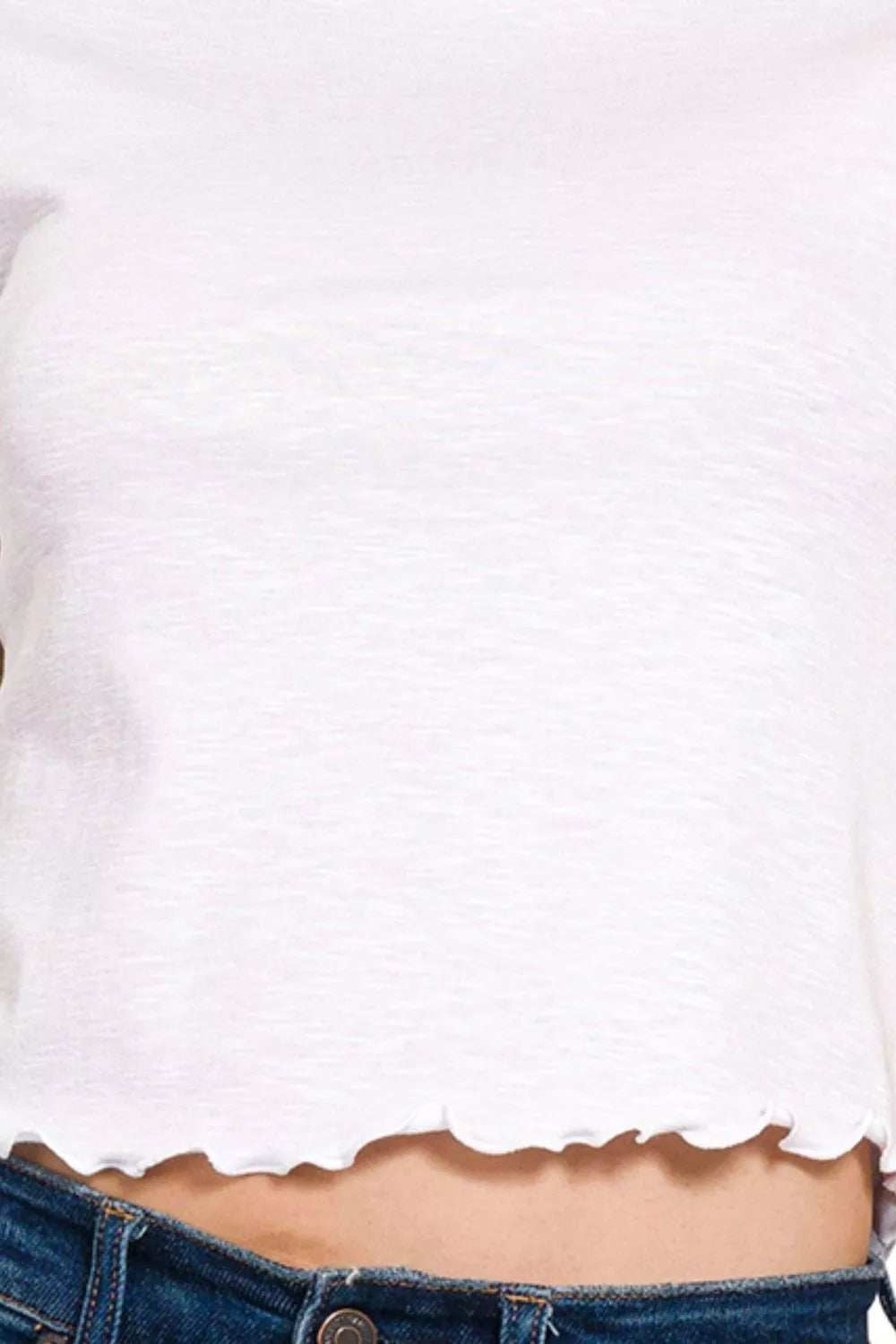 Zenana Cotton Modal Slub Lettuce Trimmed Cropped T-Shirt - Trendsi - Flyclothing LLC