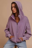 BiBi Stitch Detailed Elastic Hem Half Zip Fleece Hoodie - Trendsi - Flyclothing LLC