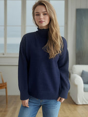Turtleneck Dropped Shoulder Long Sleeve Sweater - Trendsi