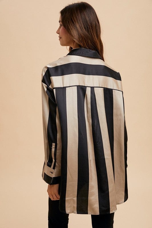 Annie Wear Striped Dropped Shoulder Button Up Shirt - Trendsi