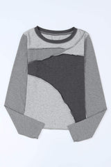 Exposed Seam Contrast Round Neck Long Sleeve T-Shirt - Trendsi - Flyclothing LLC