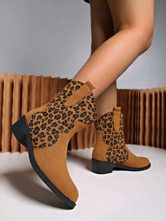 Leopard Suede Block Heel Boots - Trendsi - Flyclothing LLC