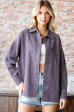 First Love Washed Corduroy Button Down Long Sleeve Shirt - Trendsi