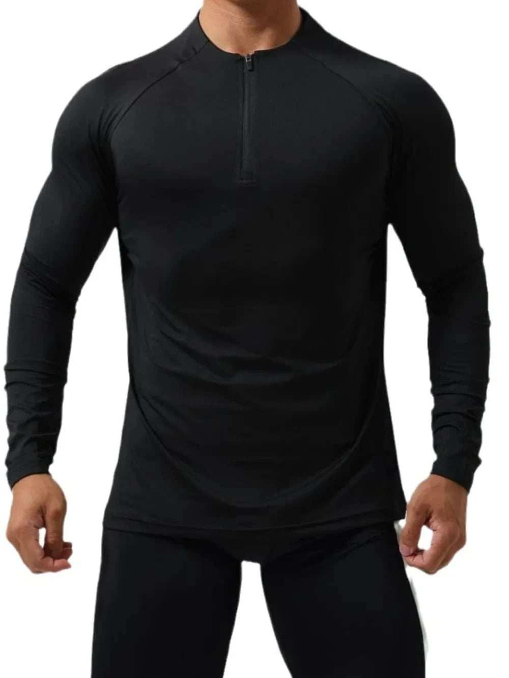 Men's Plus Size Quarter Zip Long Sleeve Top - Trendsi - Flyclothing LLC