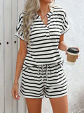 Casual Striped Short Sleeve Top and Shorts Two-Piece Set - Trendsi - Flyclothing LLC