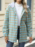 Plaid Button Up Long Sleeve Drawstring Hooded Jacket - Trendsi - Flyclothing LLC