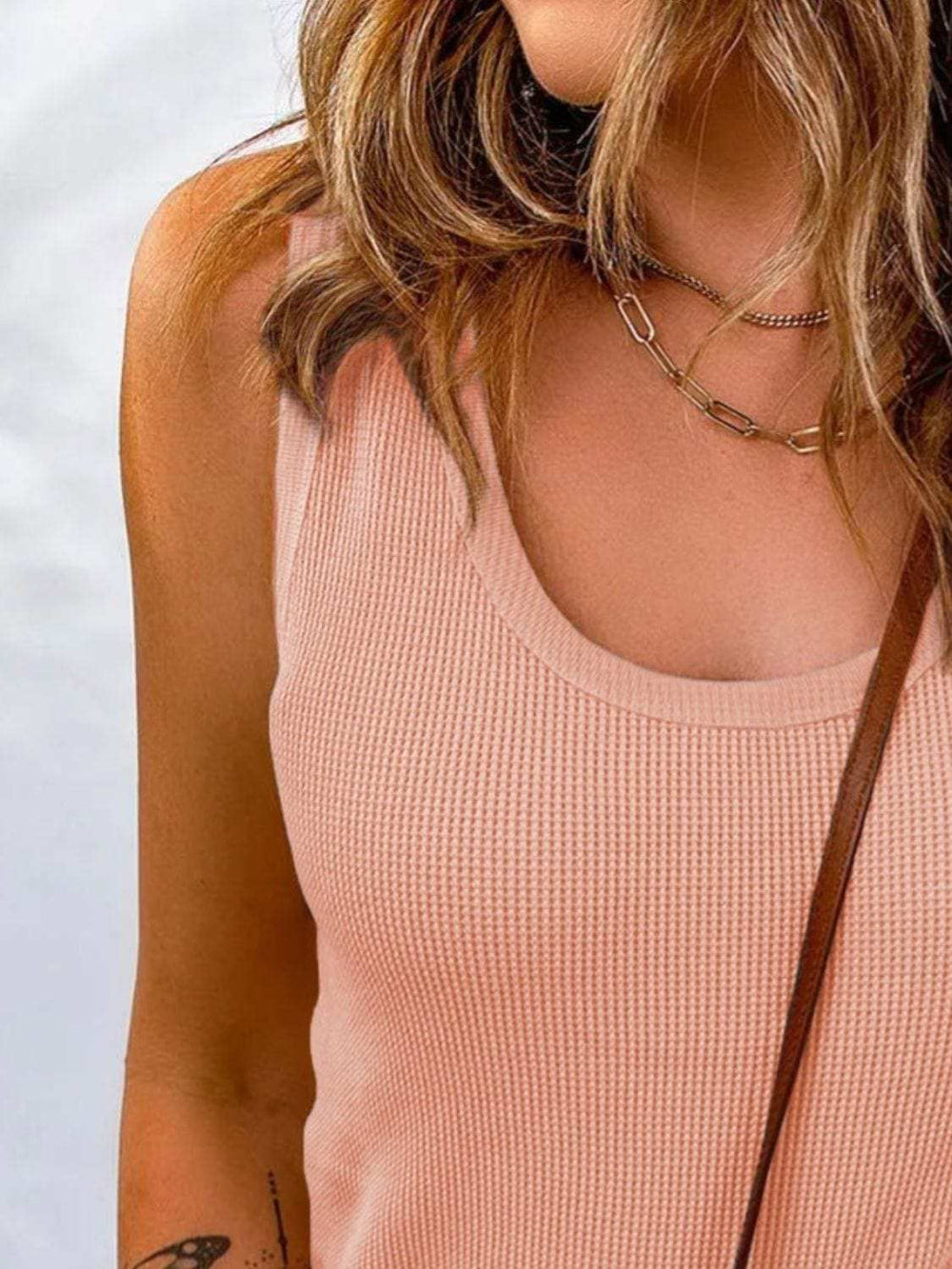 Waffle-Knit Scoop Neck Tank - Trendsi - Flyclothing LLC