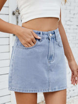 Solid Mini Denim Skirt - Trendsi - Flyclothing LLC
