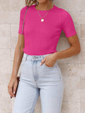 Round Neck Short Sleeve Knit Top - Trendsi - Flyclothing LLC