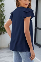 Ruffled Notched Short Sleeve Blouse - Trendsi