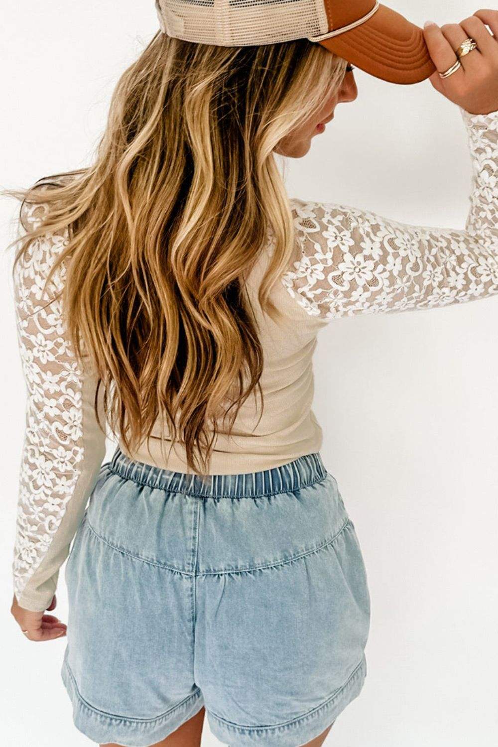 Mock Neck Long Sleeve Lace Patchwork T-Shirt - Trendsi - Flyclothing LLC