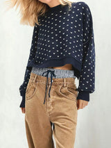 Heart-Patterned Round Neck Sweater - Trendsi - Flyclothing LLC