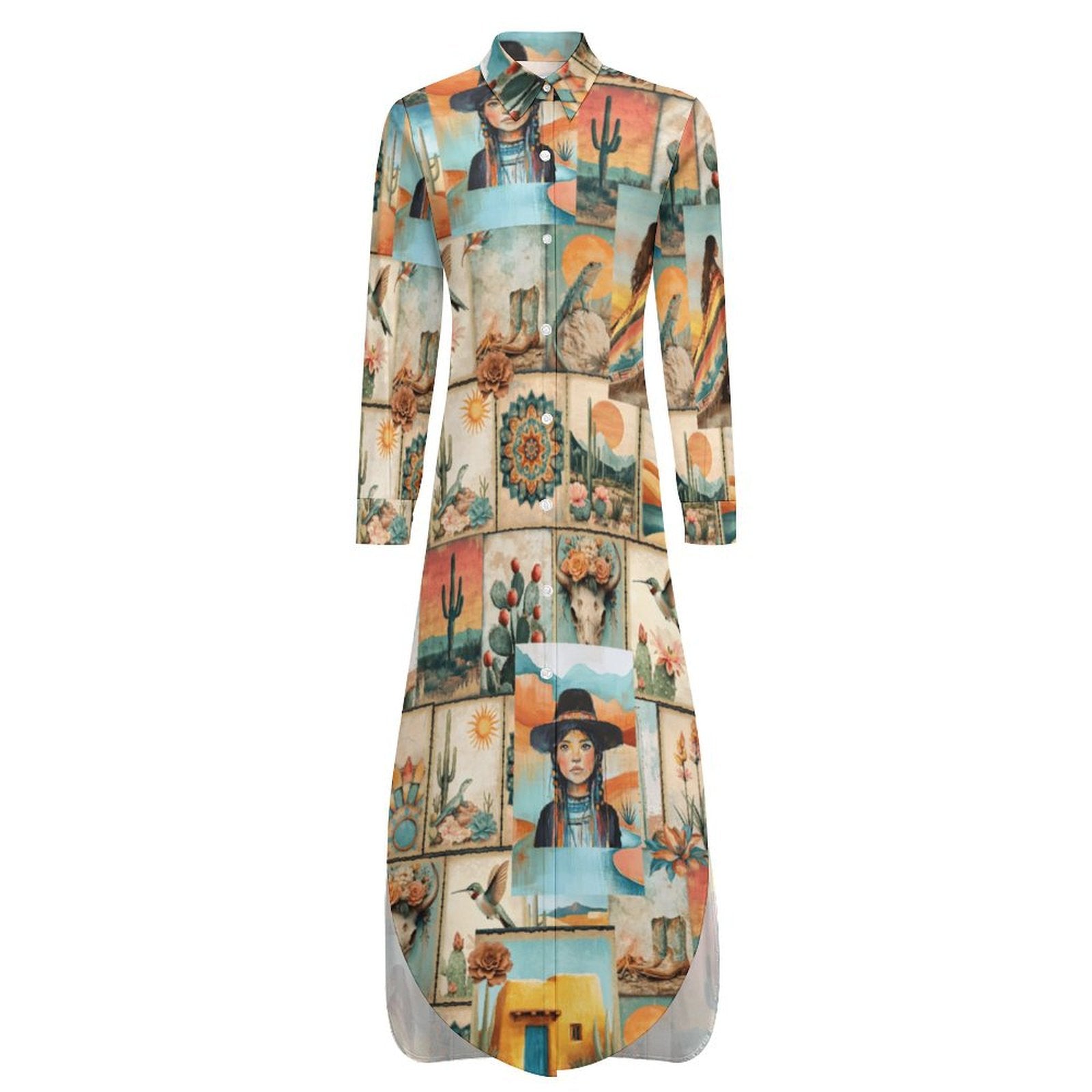 Baha Ranch Colores de Mexico Pictures of the Southwest Button-Up Long Sleeve Shirt Dress Duster - Baha Ranch Western Wear - Flyclothing LLC