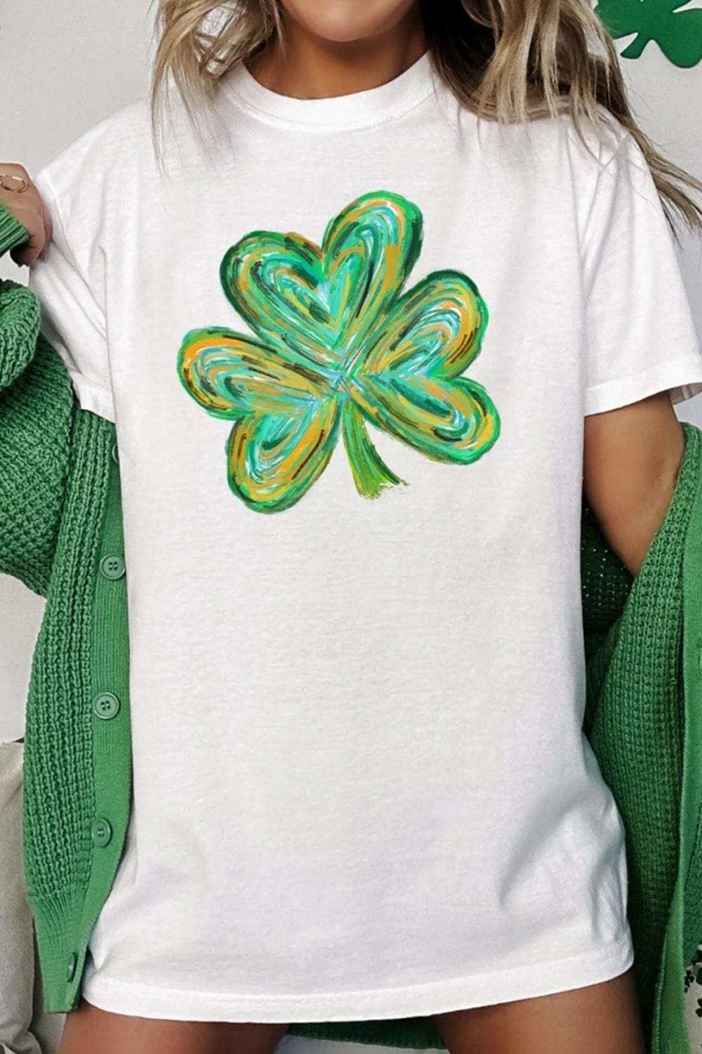 Lucky Clover Round Neck Short Sleeve T-Shirt - Trendsi - Flyclothing LLC
