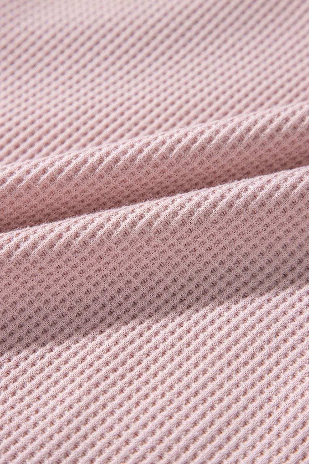 Waffle Floral Patchwork Exposed Seam Detail Short Sleeve Top - Trendsi - Flyclothing LLC