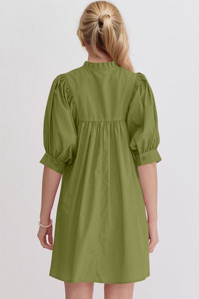 Oh Frill Notched Puff Sleeve Babydoll Mini Dress - Trendsi