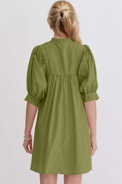 Oh Frill Notched Puff Sleeve Babydoll Mini Dress - Trendsi - Flyclothing LLC