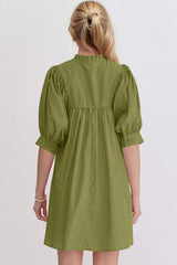 Oh Frill Notched Puff Sleeve Babydoll Mini Dress - Trendsi - Flyclothing LLC