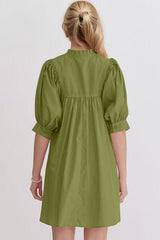 Oh Frill Notched Puff Sleeve Babydoll Mini Dress - Trendsi